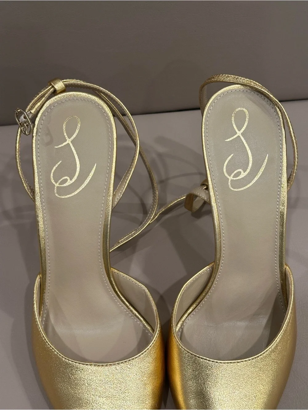 Sam Edelman Metallic Gold Pointed-Toe Slingback Heels